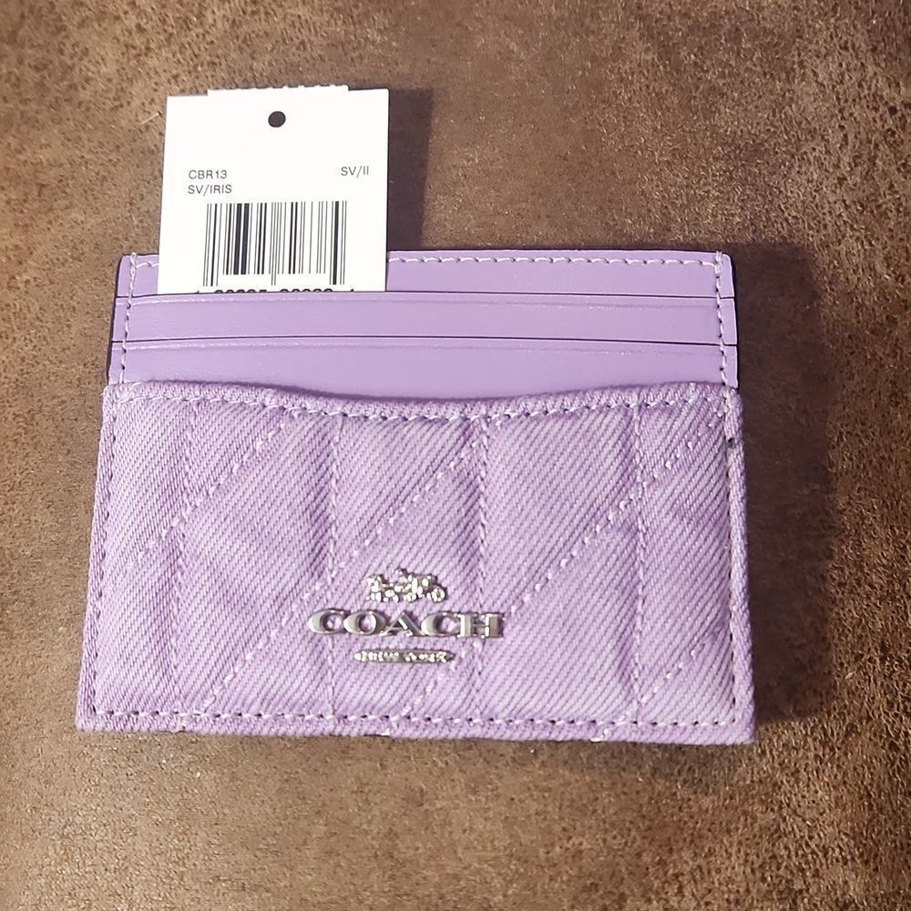 Coach Purple Denim Quilted Card Holder Brand New